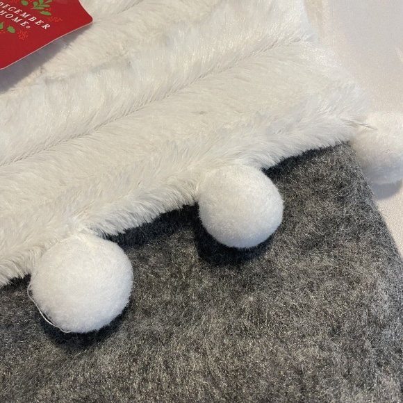 Gray Felt Christmas Stocking White Plush Pom Pom Cuff 20 Inch December Home Gift - Picture 5 of 5
